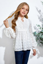 Load image into Gallery viewer, Girls Swiss Dot Spliced Lace Notched Blouse