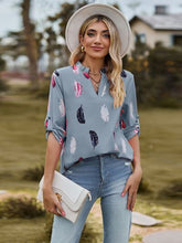 Load image into Gallery viewer, Printed Frill Notched Roll-Tab Sleeve Blouse