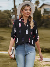 Load image into Gallery viewer, Printed Frill Notched Roll-Tab Sleeve Blouse