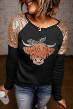 Load image into Gallery viewer, Contrast Sequin Animal Graphic Round Neck Top