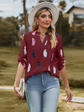 Load image into Gallery viewer, Printed Frill Notched Roll-Tab Sleeve Blouse