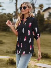 Load image into Gallery viewer, Printed Frill Notched Roll-Tab Sleeve Blouse
