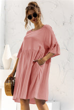 Load image into Gallery viewer, Boat Neck Flounce Sleeve Knee-Length Dress