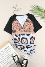 Load image into Gallery viewer, Printed Zip-Collar Short Raglan Sleeve Tee