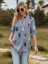 Load image into Gallery viewer, Printed Frill Notched Roll-Tab Sleeve Blouse