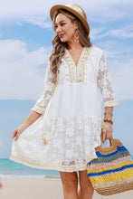Load image into Gallery viewer, Tassel Spliced Lace Cover Up