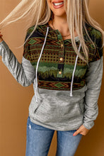 Load image into Gallery viewer, Printed Color Block Drawstring Detail Hoodie