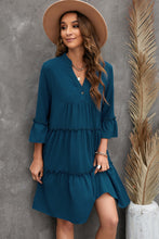 Load image into Gallery viewer, Frill Trim Three-Quarter Flare Sleeve Dress
