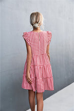 Load image into Gallery viewer, Gingham Ruffle Shoulder Tiered Dress