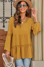 Load image into Gallery viewer, Crochet Three-Quarter Flared Sleeve Blouse