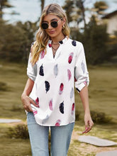Load image into Gallery viewer, Printed Frill Notched Roll-Tab Sleeve Blouse