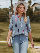 Load image into Gallery viewer, Printed Frill Notched Roll-Tab Sleeve Blouse