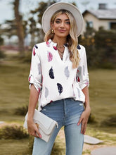 Load image into Gallery viewer, Printed Frill Notched Roll-Tab Sleeve Blouse
