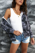 Load image into Gallery viewer, Camouflage Drawstring Detail Zip Up Hooded Jacket
