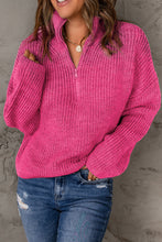 Load image into Gallery viewer, Half Zip Rib-Knit Dropped Shoulder Sweater