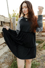 Load image into Gallery viewer, Mixed Print Frill Trim Long Sleeve Dress