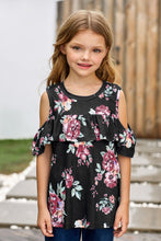 Load image into Gallery viewer, Girls Floral Cold-Shoulder Ruffled Top