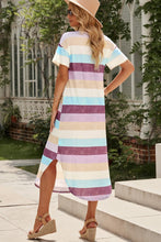 Load image into Gallery viewer, Striped V-Neck Curved Hem Midi Dress
