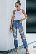 Load image into Gallery viewer, Distressed Frayed Trim Straight Leg Jeans