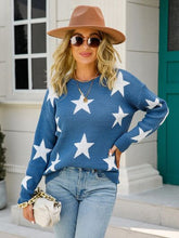 Load image into Gallery viewer, Star Round Neck Dropped Shoulder Sweater