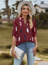 Load image into Gallery viewer, Printed Frill Notched Roll-Tab Sleeve Blouse