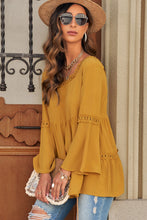 Load image into Gallery viewer, Crochet Three-Quarter Flared Sleeve Blouse