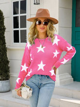 Load image into Gallery viewer, Star Round Neck Dropped Shoulder Sweater