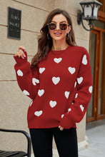 Load image into Gallery viewer, Heart Pattern Lantern Sleeve Round Neck Tunic Sweater