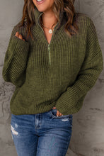 Load image into Gallery viewer, Half Zip Rib-Knit Dropped Shoulder Sweater