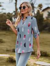 Load image into Gallery viewer, Printed Frill Notched Roll-Tab Sleeve Blouse