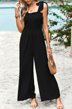 Load image into Gallery viewer, Frill Trim Tie Shoulder Wide Leg Jumpsuit with Pockets