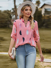 Load image into Gallery viewer, Printed Frill Notched Roll-Tab Sleeve Blouse