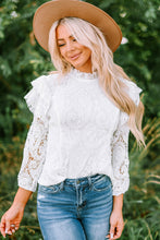 Load image into Gallery viewer, Ruffled Zip-Back Lace Blouse