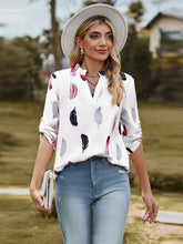 Load image into Gallery viewer, Printed Frill Notched Roll-Tab Sleeve Blouse