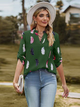 Load image into Gallery viewer, Printed Frill Notched Roll-Tab Sleeve Blouse