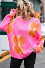 Load image into Gallery viewer, Flower Round Neck Dropped Shoulder Sweater