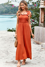 Load image into Gallery viewer, Frill Trim Tie Shoulder Wide Leg Jumpsuit with Pockets