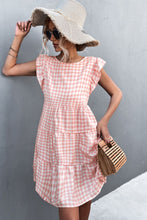 Load image into Gallery viewer, Gingham Ruffle Shoulder Tiered Dress