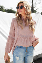 Load image into Gallery viewer, Swiss Dot Frilled Notched Neck Blouse