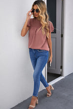 Load image into Gallery viewer, Polka Dot Smocked Flutter Sleeve Blouse