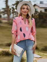 Load image into Gallery viewer, Printed Frill Notched Roll-Tab Sleeve Blouse