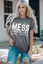 Load image into Gallery viewer, Letter Graphic Round Neck Cuffed T-Shirt