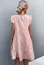 Load image into Gallery viewer, Gingham Ruffle Shoulder Tiered Dress