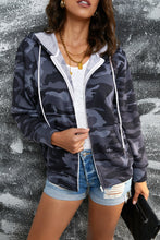 Load image into Gallery viewer, Camouflage Drawstring Detail Zip Up Hooded Jacket