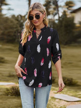 Load image into Gallery viewer, Printed Frill Notched Roll-Tab Sleeve Blouse