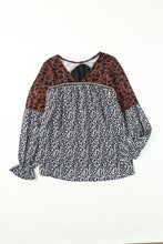 Load image into Gallery viewer, Animal Print Color Block V-Neck Flounce Sleeve Blouse