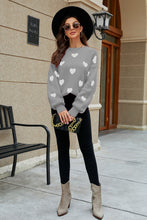 Load image into Gallery viewer, Heart Pattern Lantern Sleeve Round Neck Tunic Sweater