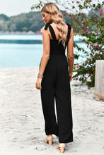 Load image into Gallery viewer, Frill Trim Tie Shoulder Wide Leg Jumpsuit with Pockets