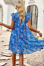 Load image into Gallery viewer, Floral Flutter Sleeve Notched Neck Tiered Dress