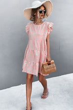 Load image into Gallery viewer, Gingham Ruffle Shoulder Tiered Dress